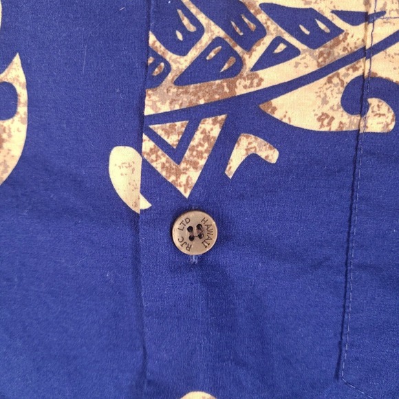 Vintage RJC Hawaiian Shirt Mens Large Blue‎ Tribal Turtle Button Down USA Made - Picture 8 of 15